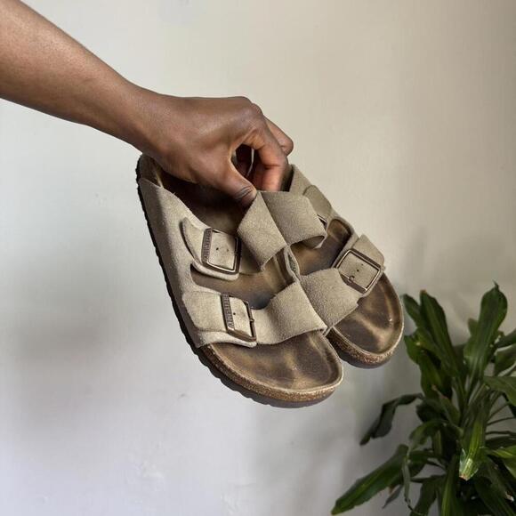 Birkenstock women taupe suede leather sandals